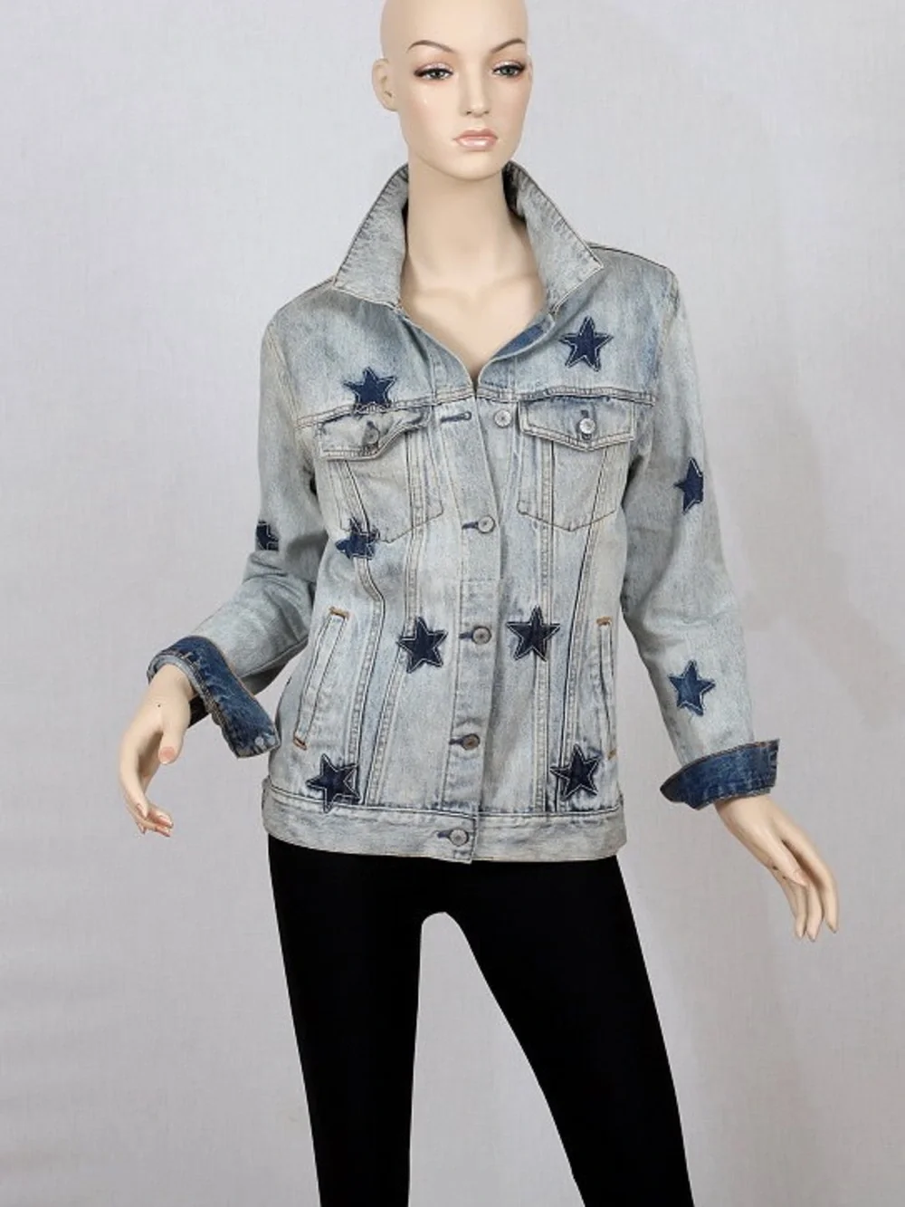 Rails Light Blue Denim Jacket with Navy Star Appliqués